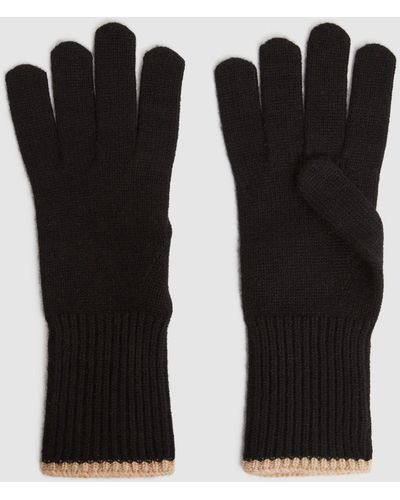 Reiss Hazel - Black/camel Wool Blend Contrast Trim Gloves