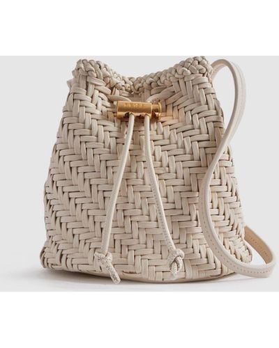Reiss Berti - White Woven Leather Bucket Bag, One - Natural