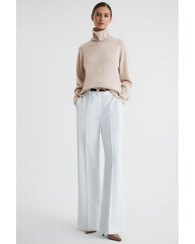 Reiss Florence - Stone Relaxed Cashmere Roll Neck Top - White