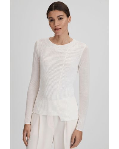 Reiss Hazel - Ivory Knitted Crew Neck Top - White