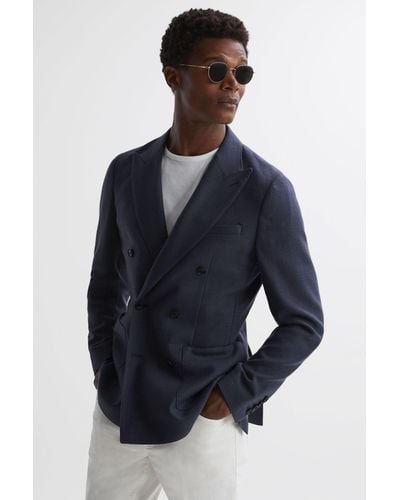 Reiss Admire - Airforce Blue Double Breasted Weave Blazer, 40