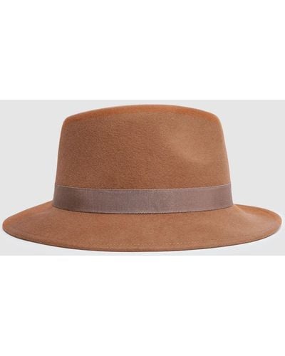 Reiss Ally - Camel Wool Fedora Hat - Brown