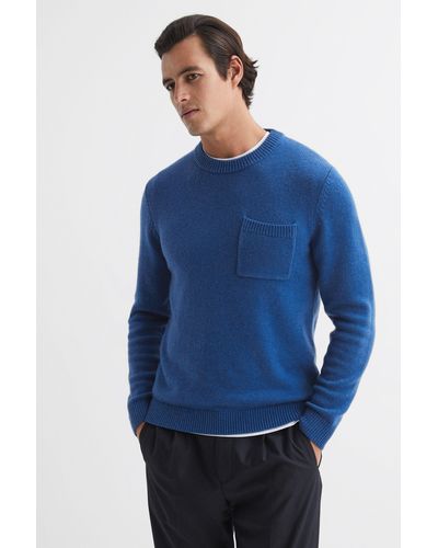 Reiss Stratford - Bright Blue Wool Blend Chunky Crew Neck Sweater