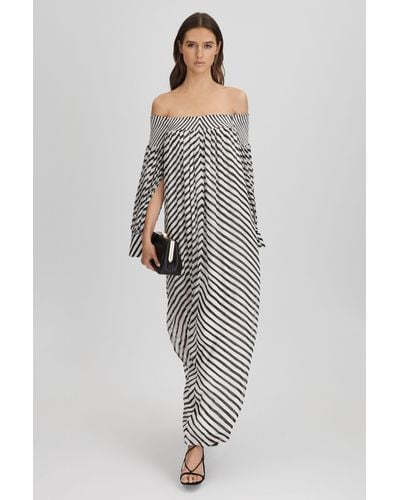 Reiss Fabia Bardot Striped Woven Maxi Dress - Gray