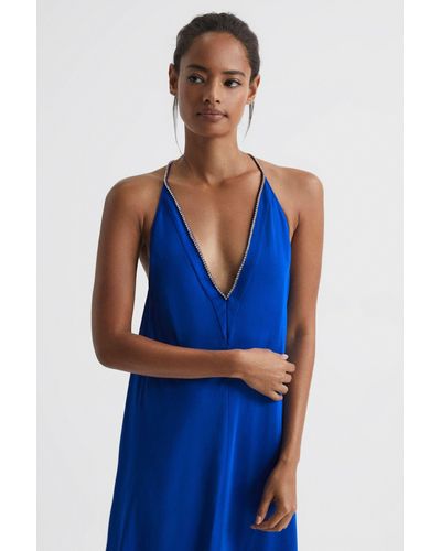 Reiss Mila - Cobalt Blue Petite Embellished Strap Midi Dress, Us 0