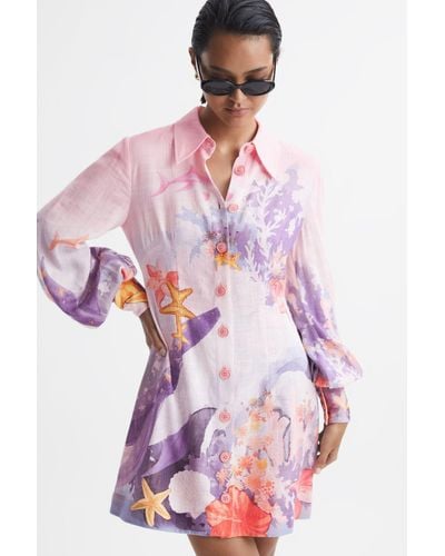 LEO LIN Rayon Linen Blouson Sleeve Mini Dress - Pink