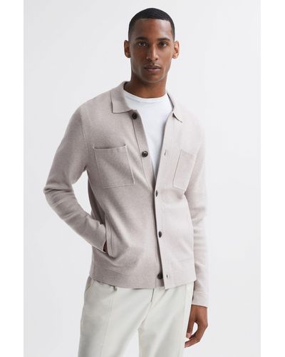 Reiss Forester - Oatmeal Melange Long Sleeve Button-through Cardigan - Multicolor