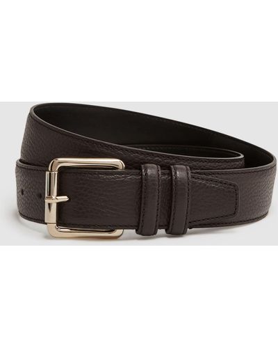 Reiss Lucas - Chocolate Grained Leather Belt, 38 - Black