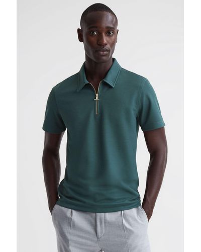 Reiss Floyd - Emerald Slim Fit Half-zip Polo Shirt - Green