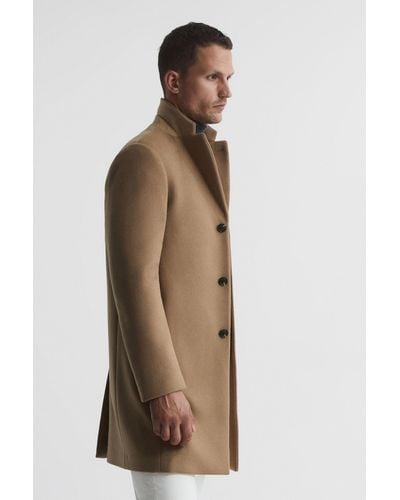Reiss Gable - Camel Single Breasted Overcoat, L - Natural
