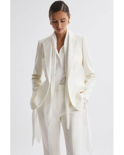 Reiss Mila - Off White Tailored Fit Single Breasted Wool Suit Blazer - Natural