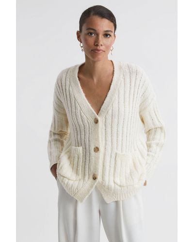 Reiss Annie - Neutral Relaxed Wool Blend Cardigan - Natural