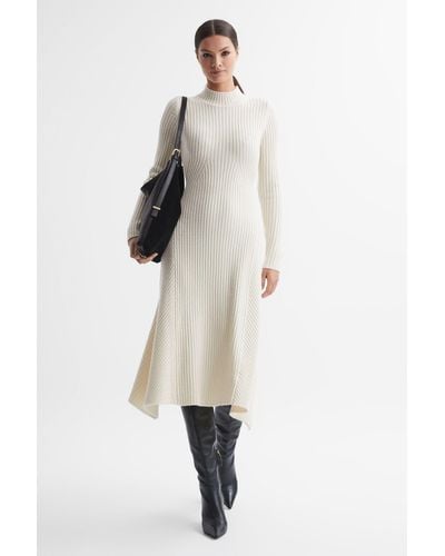 Reiss Kris - Cream Wool Blend Bodycon Midi Dress - Natural