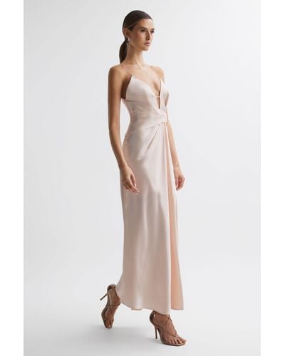 Acler Exton - Plunge Neck Maxi Dress, Pearl Pink - Multicolor