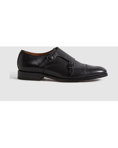 Reiss Amalfi - Black Leather Double Monk Strap Shoes