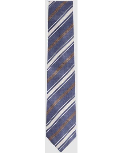 Reiss Duomo - Indigo Silk Striped Tie, One - Blue