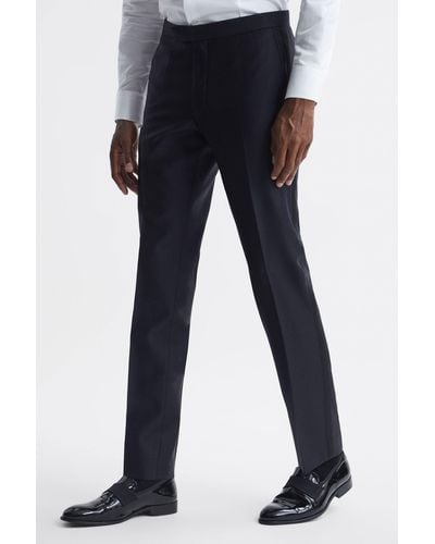 Oscar Jacobson Slim Fit Wool Blend Pants - Blue