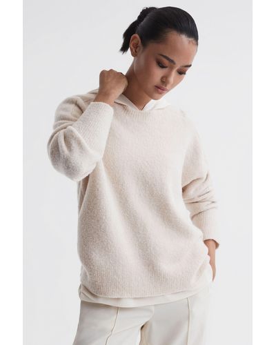 Reiss Caris - Neutral Wool Crew Neck Sweater - Natural