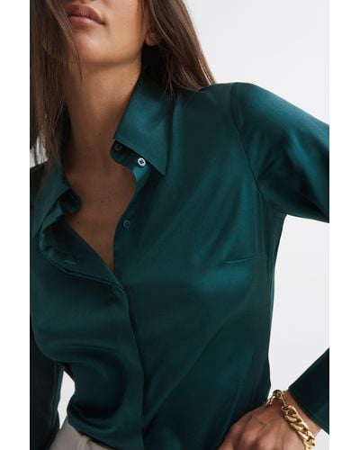 Reiss Sofia - Teal Silk Shirt - Green