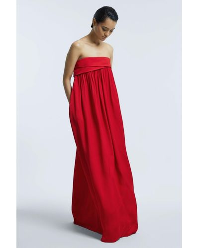 ATELIER Italian Fabric Strapless Maxi Dress - Red