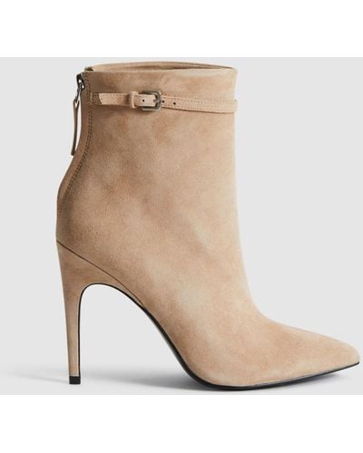 Reiss Ashton - Biscuit Suede Heeled Ankle Boots - Natural