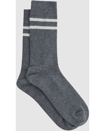 Reiss Alcott - Gray Melange Wool Blend Striped Crew Socks, M/l