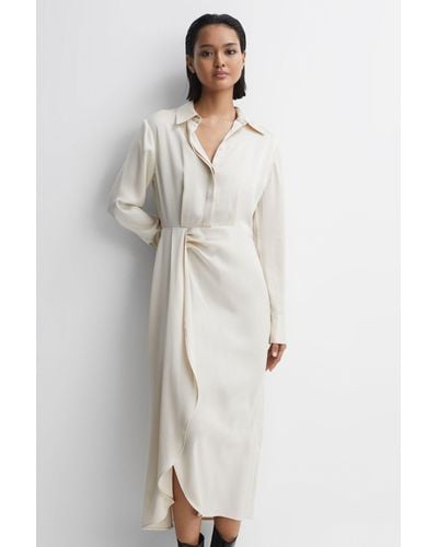 Reiss Arabella - Cream Satin Shirt-style Midi Dress - White