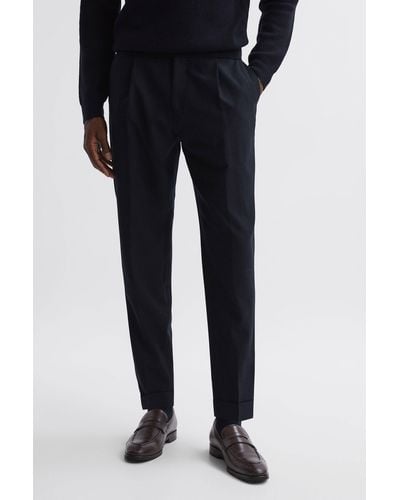 Reiss Beadnell - Navy Slim Fit Brushed Wool Pants, 38 - Black