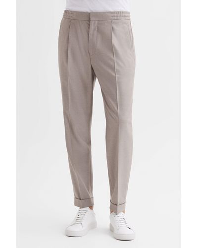 Reiss Brighton - Oatmeal Melange Relaxed Drawstring Pants With Turn-ups, 32 - Gray