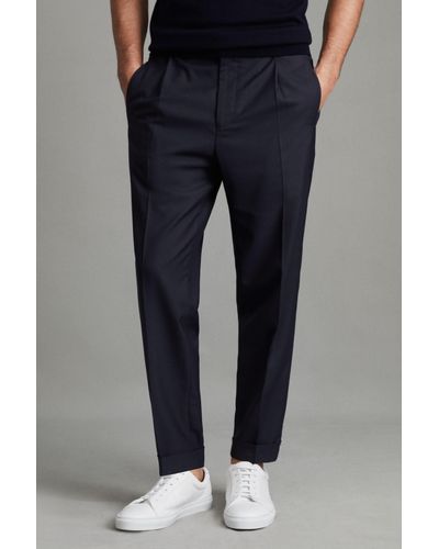 Reiss Brighton - Navy Relaxed Drawstring Pants With Turn-ups - Blue