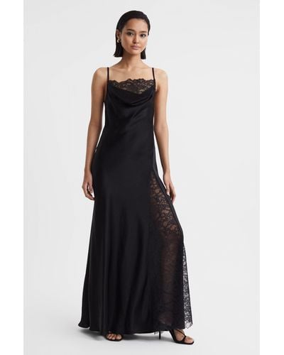 Anna Quan Satin Lace Cowl Neck Maxi Dress - Black