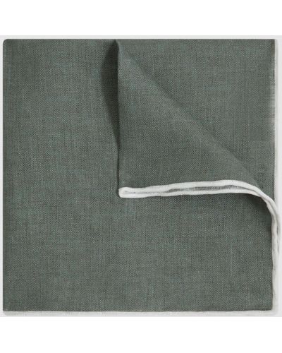 Reiss Siracusa - Pistachio Melange Linen Contrast Trim Pocket Square, One - Gray