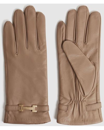 Reiss Harriet - Camel Leather Hardware Gloves - Brown