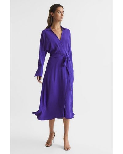 Reiss Cecily - Purple Wrap Shirt Midi Dress, Us 6