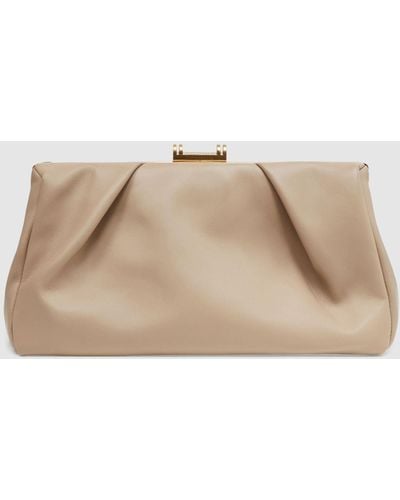 Reiss Madison - Taupe Madison Leather Clutch Bag, One - Black