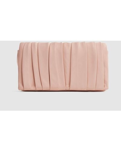 Reiss Camille - Blush Camille Satin Pleated Clutch Bag, One - Pink
