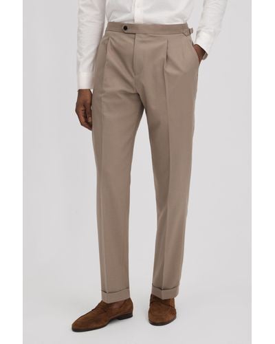 Reiss Valentine - Taupe Slim Fit Wool Blend Pants With Turn-ups - Natural