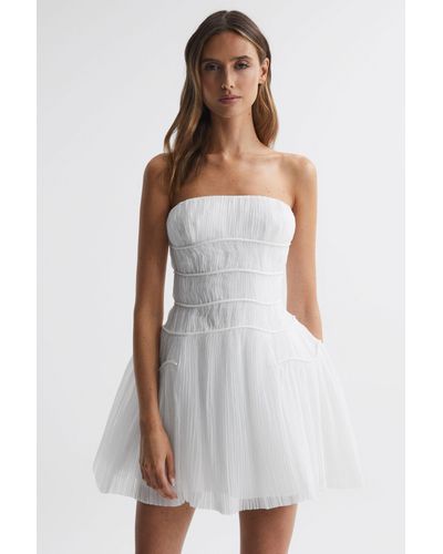 Rachel Gilbert Pippa - Strapless Pleated Mini Dress, Ivory - White