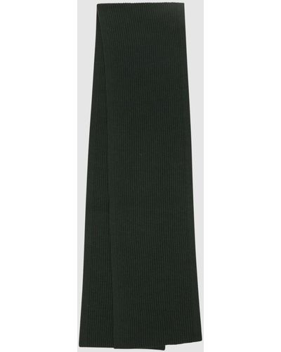 Reiss Chesterfield - Forest Green Merino Wool Ribbed Scarf, One