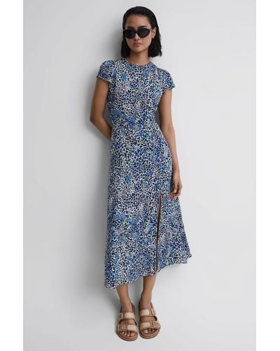 Reiss Livia Abstract-print Woven Midi Dress - Blue