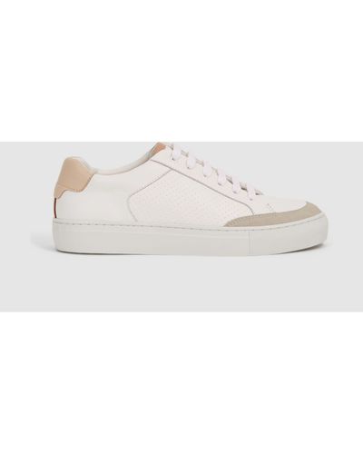 Reiss Ashley - White/mineral Pink Low Top Leather Sneakers, Us 6.5 - Multicolor