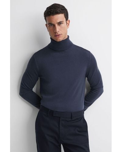Reiss Caine - Eclipse Blue Slim Fit Merino Wool Roll Neck Sweater
