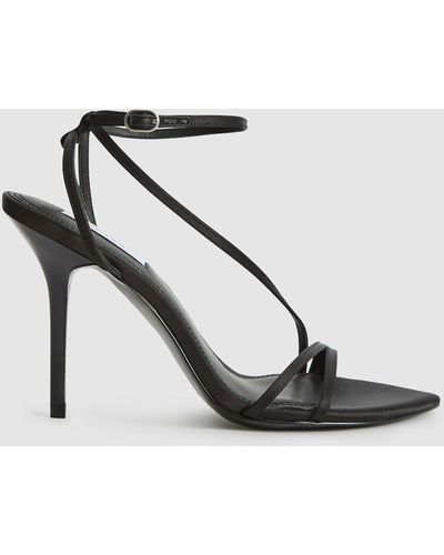 Reiss Adela - Black Leather Sandal Heels - White
