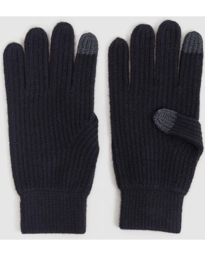 Reiss Lawson - Black Merino Wool Ribbed Gloves, One