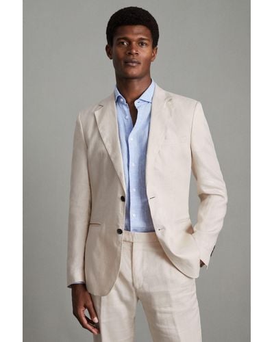 Reiss Kin - Stone Slim Fit Single Breasted Linen Blazer, 38 - Gray