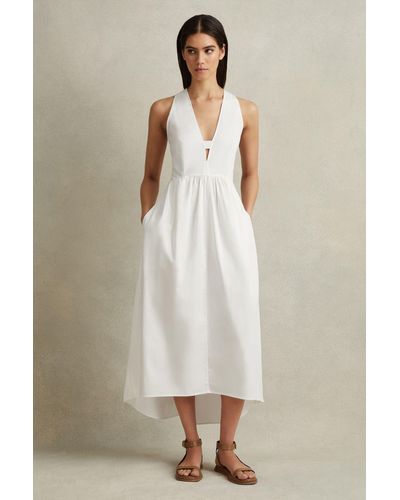 Reiss Yana - White Cotton Blend High-low Midi Dress - Natural