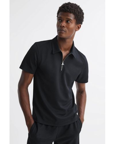 Reiss Floyd - Navy Slim Fit Half-zip Polo Shirt - Black