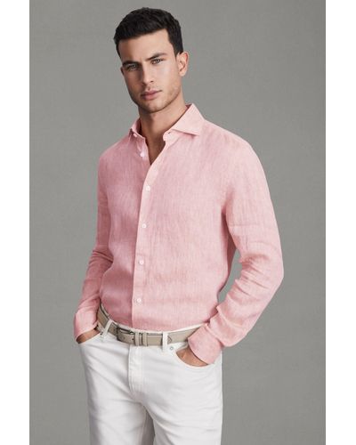 Reiss Ruban - Flamingo Linen Button-through Shirt, Xl - Pink