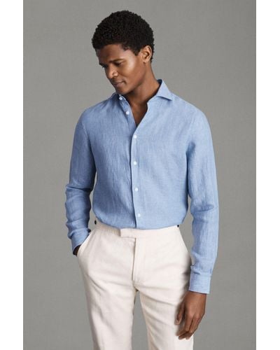 Reiss Ruban - Sky Blue Linen Button-through Shirt