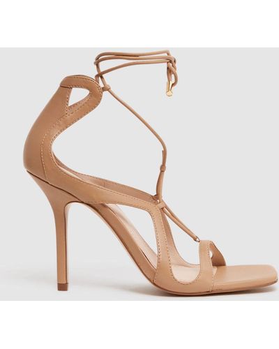 Reiss Kate - Biscuit Leather Strappy High Heel Sandals, Us 9.5 - Multicolor